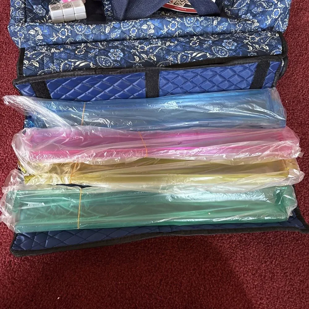 American Mahjong Set with Blue Carrying Bag, 166 White Tiles, 4 All-in-One Ra...